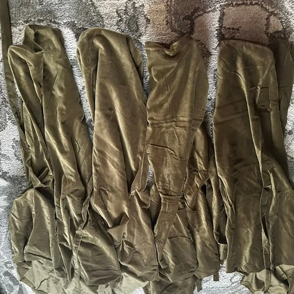 Pottery Barn Velvet Dining Chair Slipcovers Set of 4 green olive cotton covers